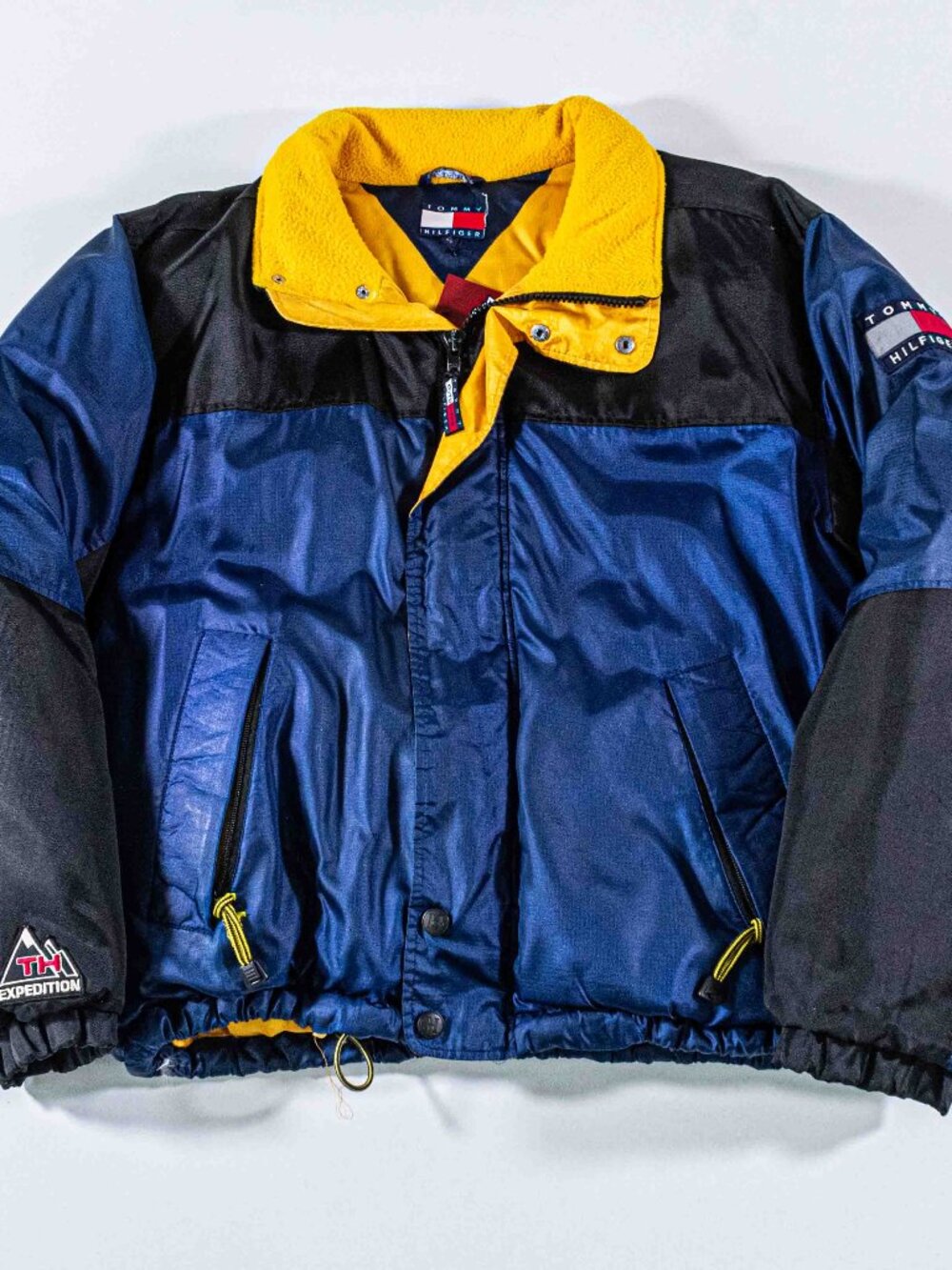 Vintage Tommy Hilfiger Outdoors Expedition Down Jacket L 90s Flag Puffer Blue